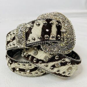 Nocona XL Leather Western Belt Calf Hair Rhinestones